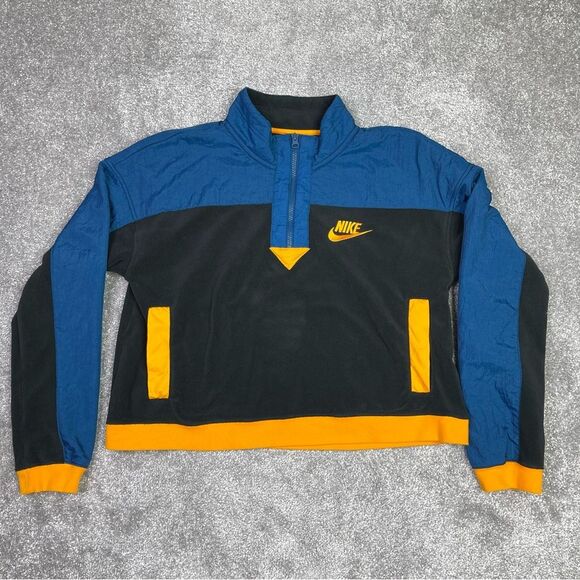 Nike Sportswear Jacket Women's Medium Black Cropped Half Zip Fleece Pockets - Picture 1 of 16
